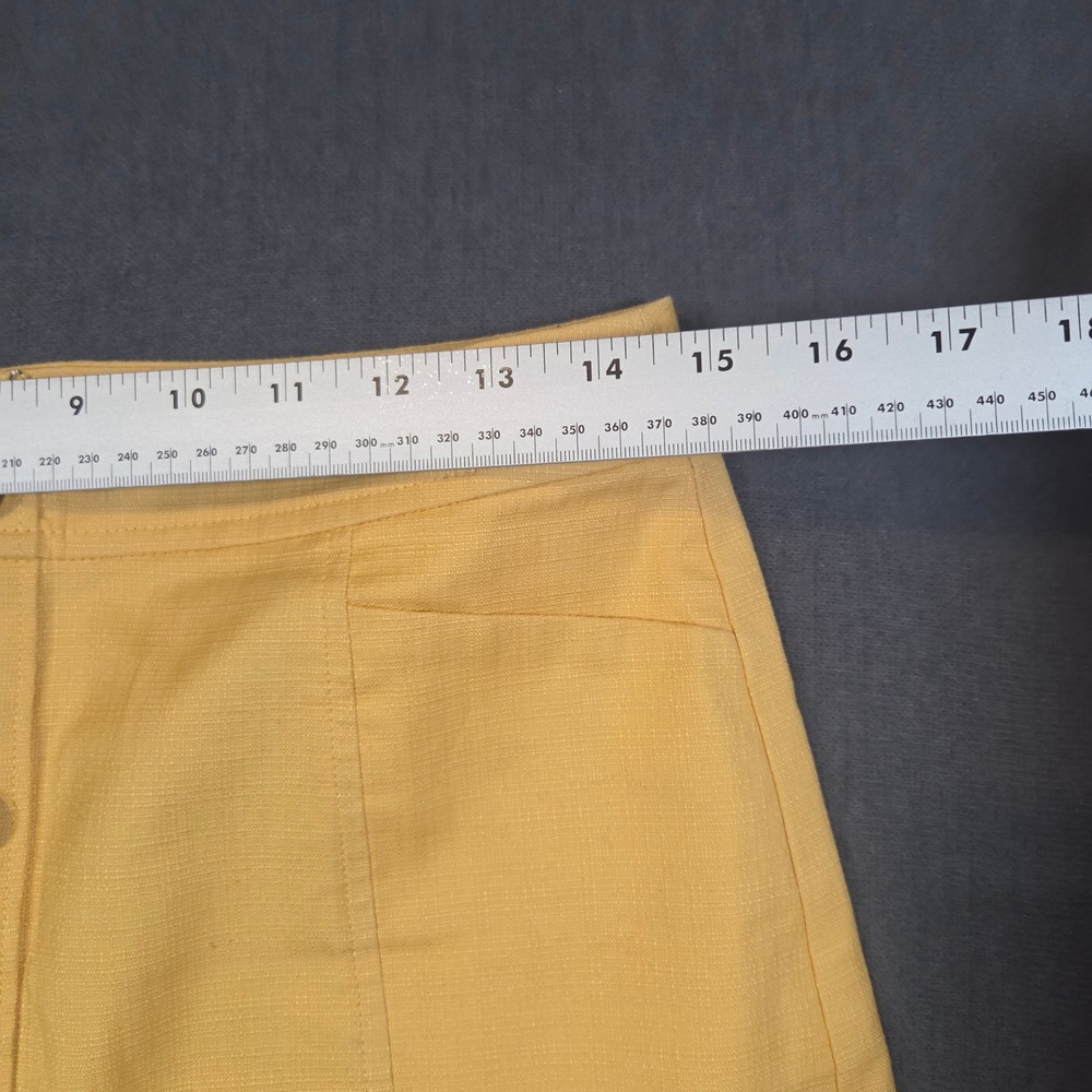 Loft Outlet Mini Skirt Womens 4 Yellow Button Front Textured A-Line Zip Back - Picture 3 of 7